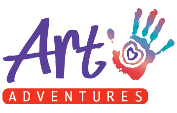 A logo for art adventures, with the name of the company.